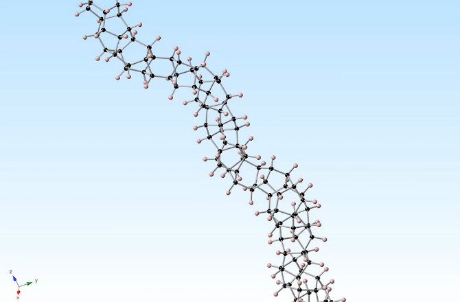 Molecular Model Diamond Nanothread - Black Circles are Carbon. Pinks are Hydrogen
