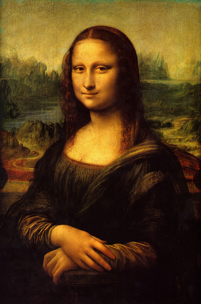 تابلوی اصلی مونالیزا که درموزه‌ی لوور پاریس نگهداری می‌شود.