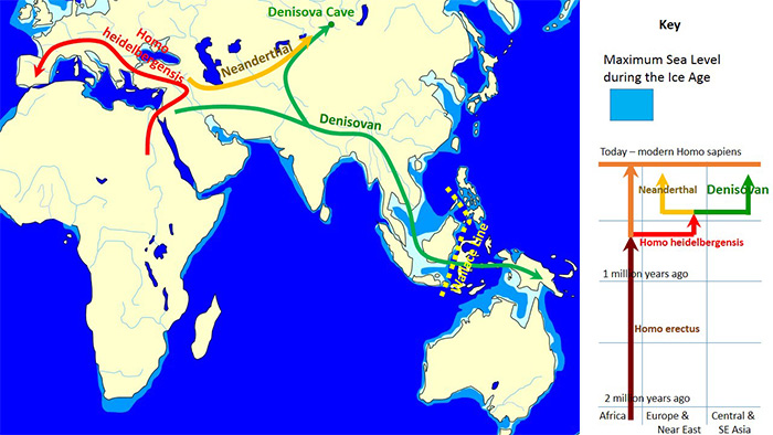 نقشه‌ی مهاجرت دنیسووایی‌ها و دیگر انسان‌تباران