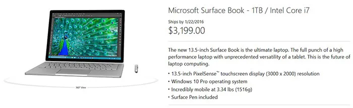 قیمت سرفیس بوک