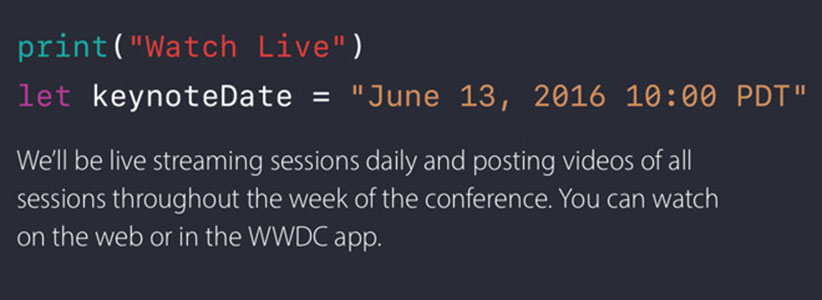 اپل دعوت‌نامه کنفرانس WWDC 2016 را در قالبی شبیه به کدهای برنامه‌نویسی تنظیم کرده است. 