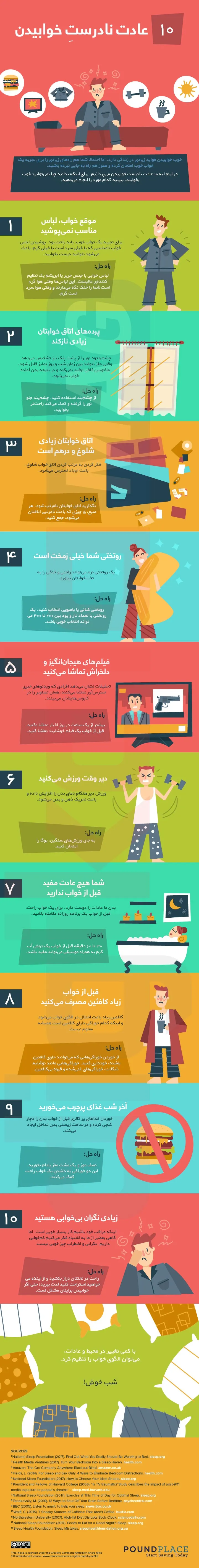 اینفوگرافیک ۱۰ اشتباه هنگام خوابیدن