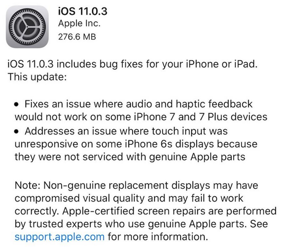 اپل iOS 11.0.3 را منتشر کرد