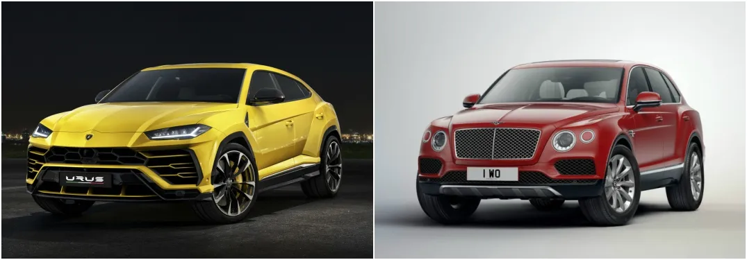 در تصویر سمت چپ، لامبورگینی اوروس و تصویر سمت راس، بنتلی بنتایگا قرار دارد.