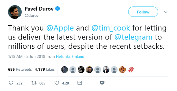 پاول دوروف تلگرام اپل