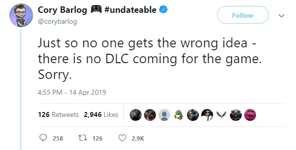 توییت Cory Barlog درباره DLC
