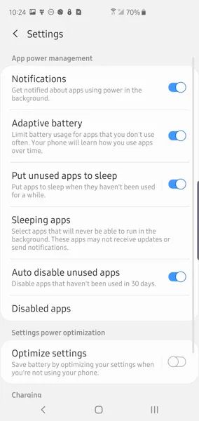 غیر فعال کردن اپ های سامسونگ