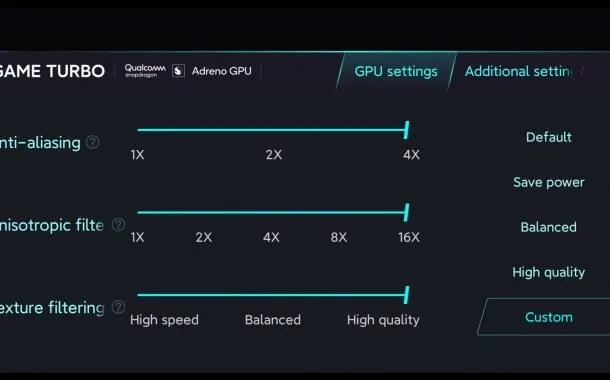 منوی حالت Game Turbo در می 10 پرو پلاس