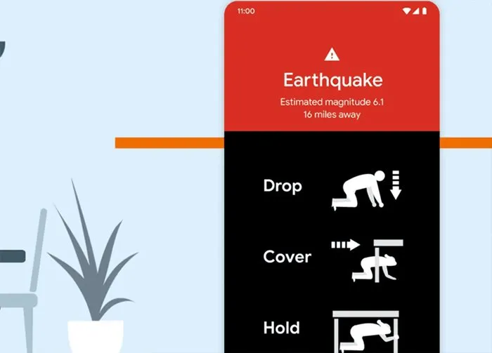 نمایی از صفحه‌ی هشدار وقوع زمین‌لرزه در اندروید