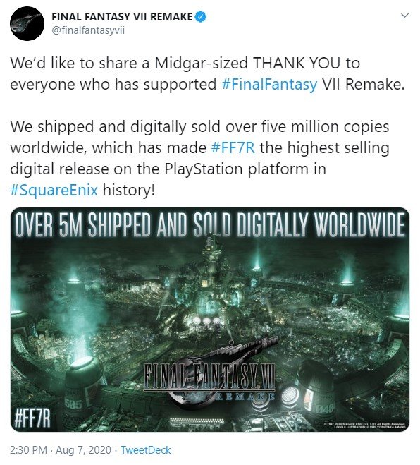 توییت مرتبط با میزان فروش Final Fantasy VII Remake