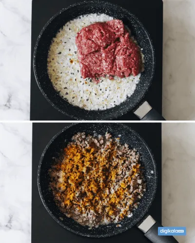 تفت دادن گوشت و پیاز