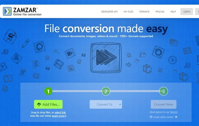 نمایی از سایت Zamzar