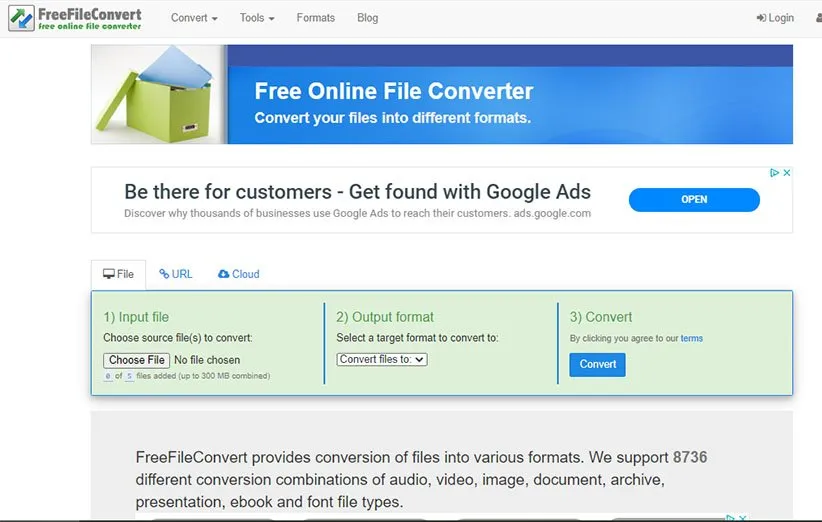 نمایی از سایت فری فایل کانورت