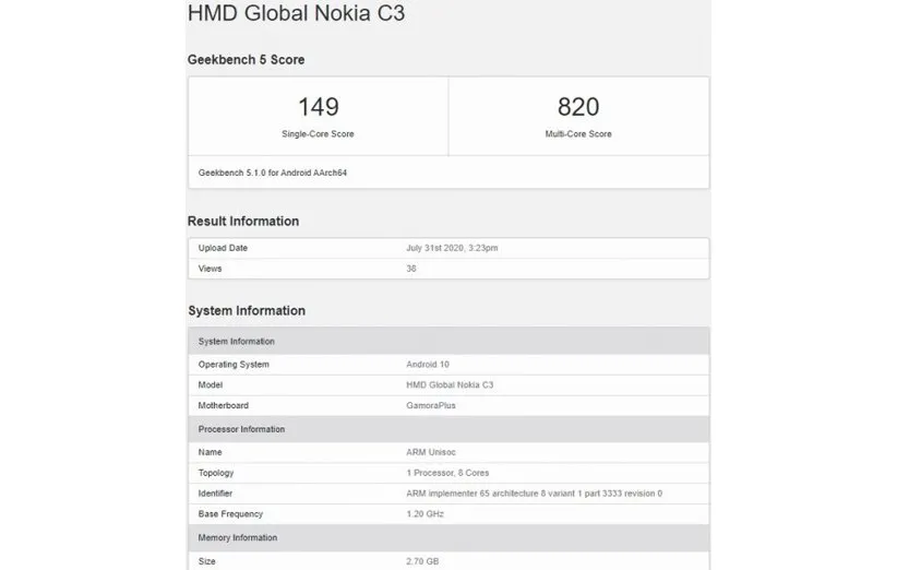 بنچمارک گوشی نوکیا C3