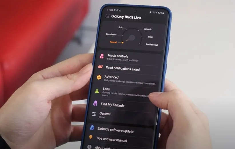 منوی برنامه galaxy wearable