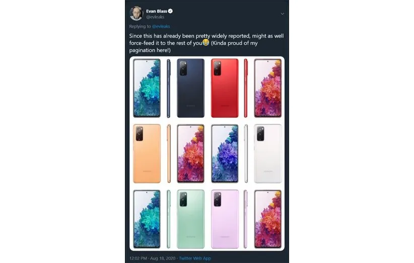رنگ‌بندی گلکسی اس 20 فن ادیشن، لو رفته در توییتر