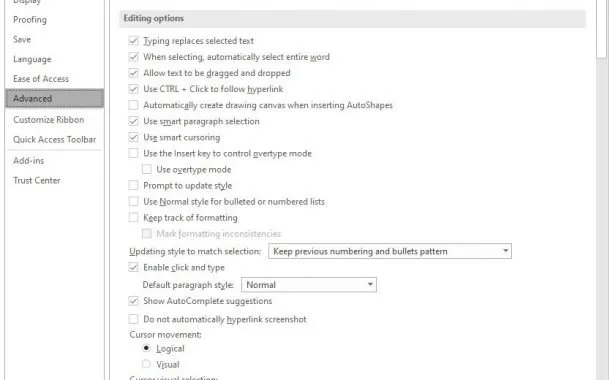 تنظیمات Layout option در ورد