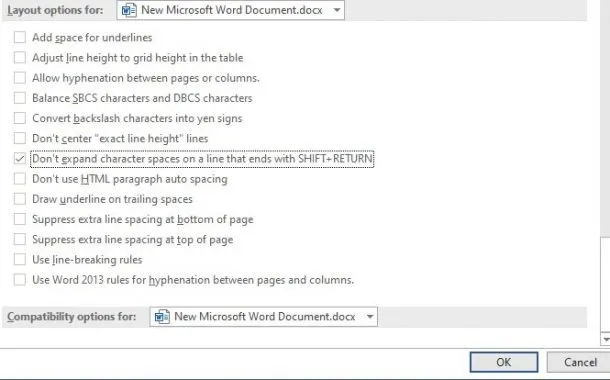تنظیمات Layout option در ورد