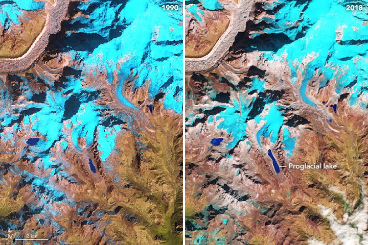 ذوب شدن یخ‌های هیمالیا و گسترش دریاچه‌ی یخچالی