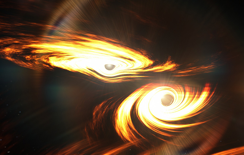 طرحی گرافیکی از برخورد دو سیاهچاله