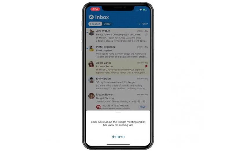 دستیار صوتی اپلیکیشن Outlook