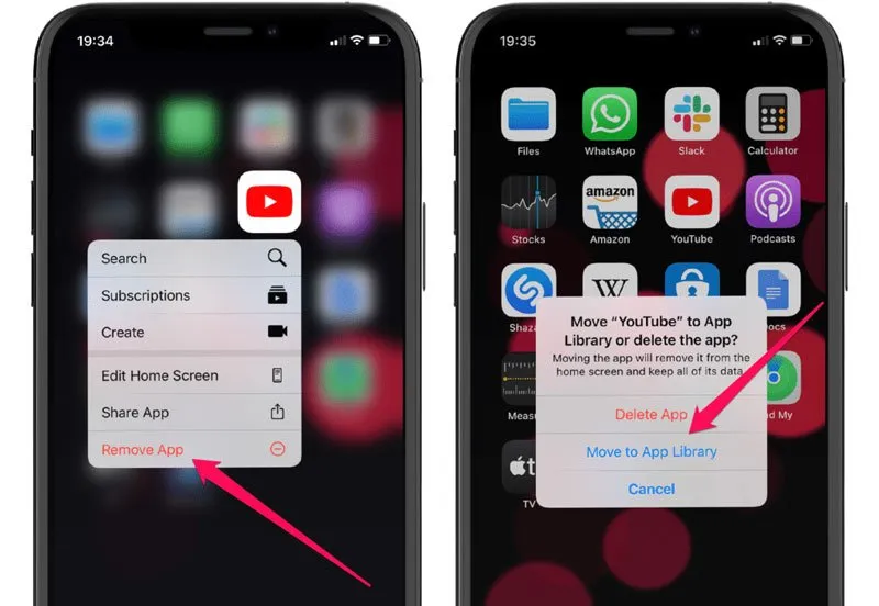 انتقال اپ از صفحه هوم به App Library