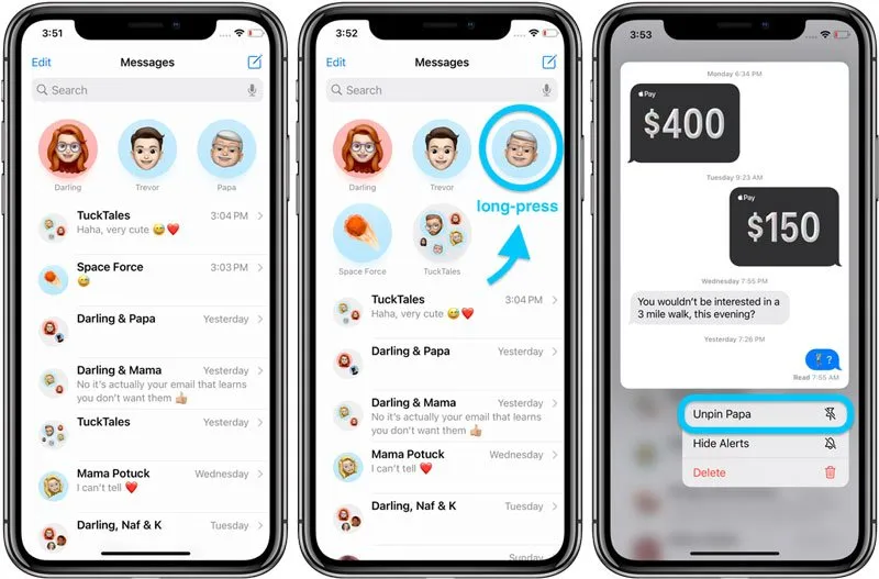 حذف کردن گفتوگوی پین شده در iOS 14