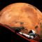 طرحی گرافیکی از خودروی تسلا رودستر در نزدیکی مریخ