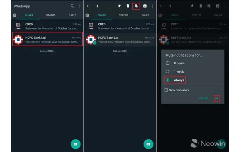 بیصدا کردن مکالمات واتساپ