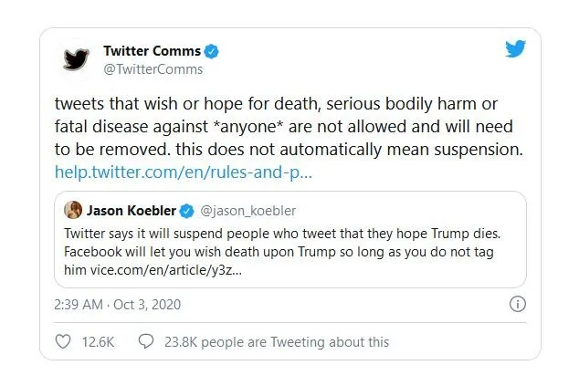 حذف حساب‌های کاربری که برای ترامپ آرزوی مرگ کنند