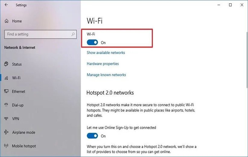 تنظیمات اینترنت در ویندوز 10