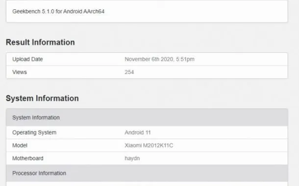 گیک‌بنچ گوشی شیائومی می 11 با اسنپدراگون 875