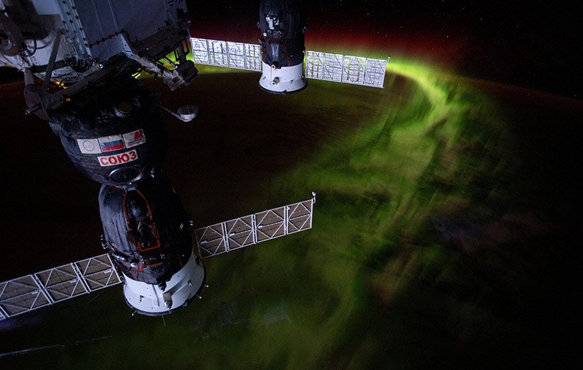 نمای شفق قطبی از ایستگاه فضایی بین‌المللی