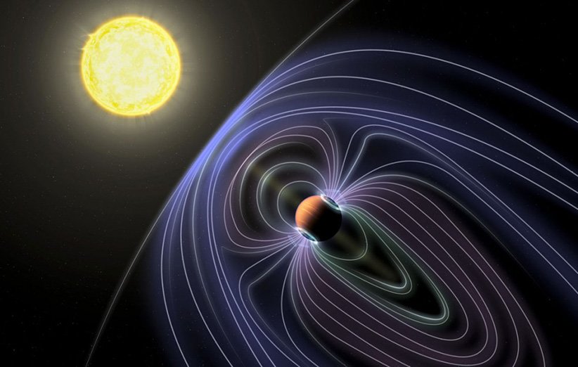 طرحی گرافیکی از میدان مغناطیسی احتمالی اطراف سیاره‌ی b تاو گاوران
