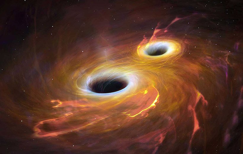 طرحی گرافیکی از ادغام دو سیاهچاله