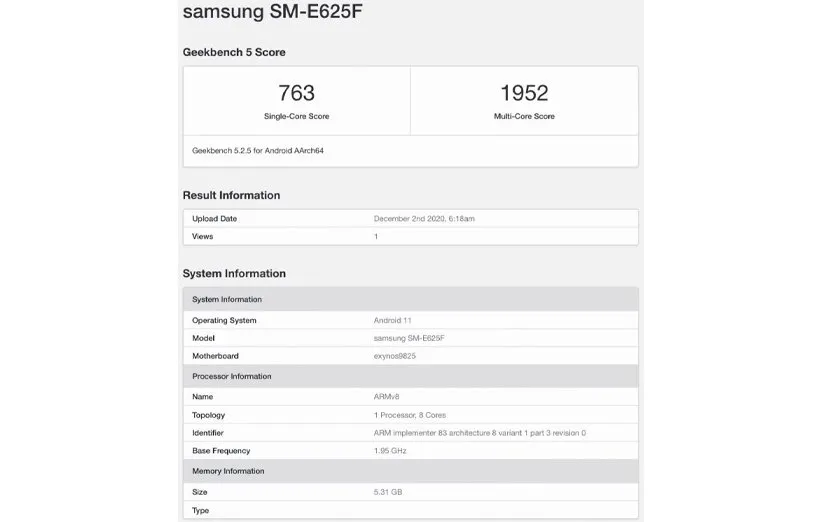 گیک‌بنچ گوشی سامسونگ گلکسی F62