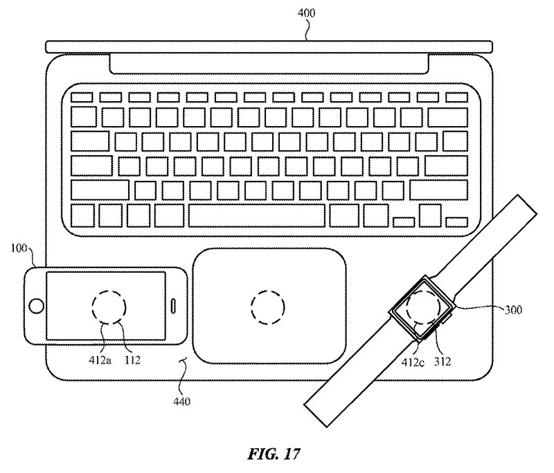 تصویری از پتنت اپل برای شارژ کردن بدون سیم آیفون و اپل واچ به کمک مک بوک