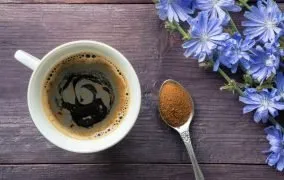 گل‌های کاسنی به همراه دم‌نوش ریشه‌ی کاسنی