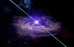 طرحی گرافیکی از ستاره‌ی نوترونی در مرکز یک ابرنواختر