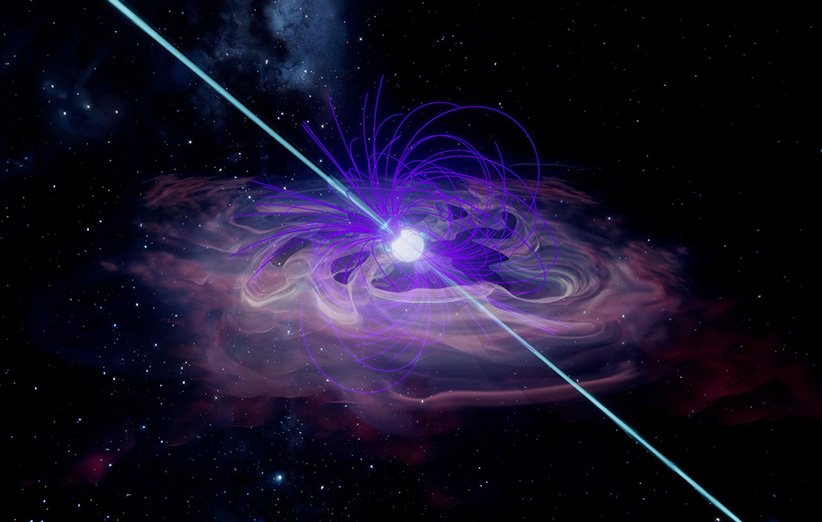 طرحی گرافیکی از ستاره‌ی نوترونی در مرکز یک ابرنواختر