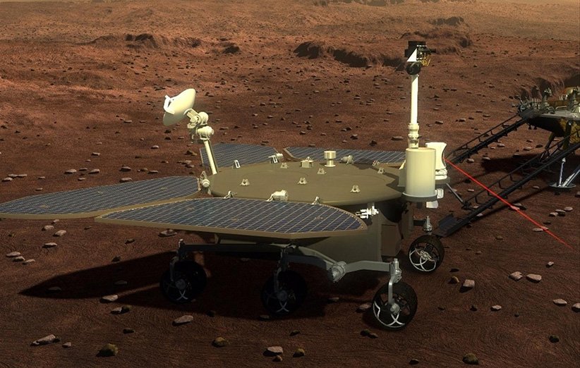 طرحی گرافیکی از عملکرد مریخ‌نورد ژورونگ در سطح مریخ