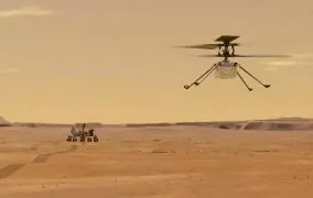 طرحی گرافیکی از نخستین پرواز بالگرد نبوغ در جو مریخ