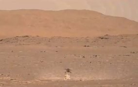 تصویر پردازش شده‌ی نخستین پرواز بالگرد نبوغ در مریخ