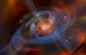 طرحی گرافیکی از یک مگنتار به عنوان عامل احتمالی فوران رادیویی سریع