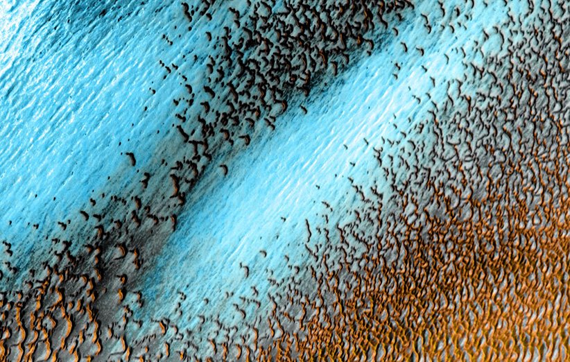 تصویر ترکیبی تهیه شده توسط مدارگرد ادیسه‌ی مریخ از قطب شمال