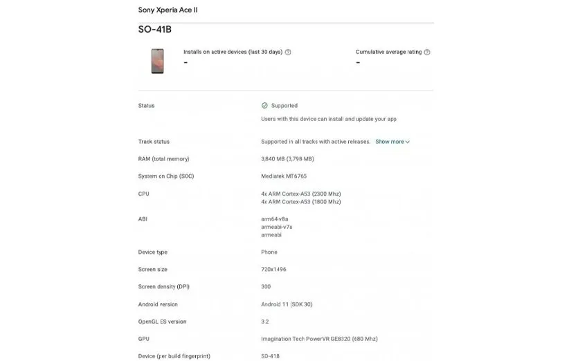 اطلاعات مربوط به گوشی سونی اکسپریا Ace 2