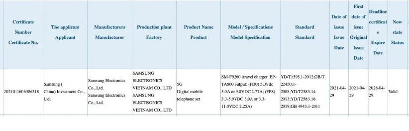 مشخصات شارژر 25 واتی گلکسی زد فولد 3