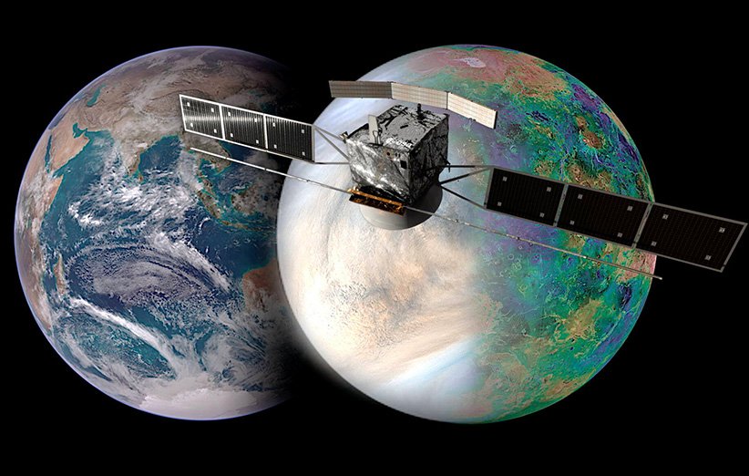 طرحی گرافیکی از زمین، ناهید و مأموریت این‌ویژن آژانس فضایی اروپا