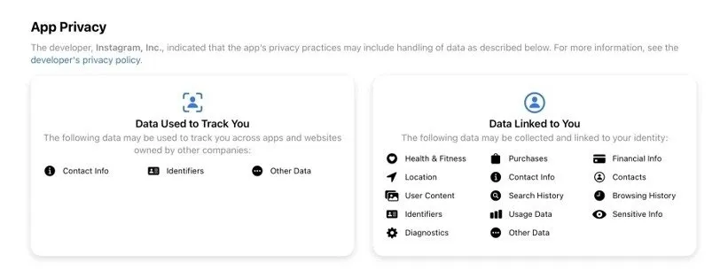 بخش حریم خصوصی اینستاگرام در اپ استور