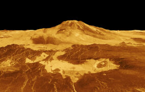 طرحی گرافیکی از «کوه مات» (Mons Maat) سیاره‌ی ناهید